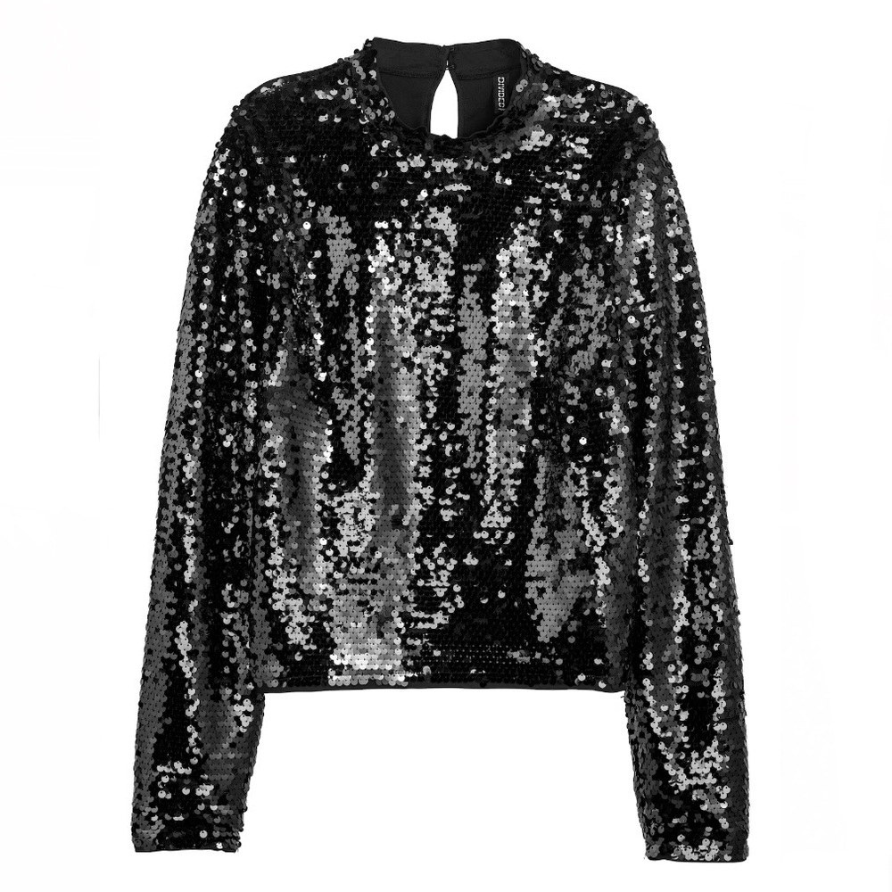 H&M Divided Black Sequin Long Sleeve Top